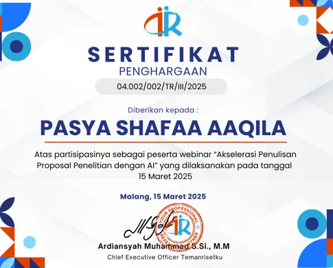 Certificate for Accelerating Research Proposal Writing with AI, issued by TemanRisetKu